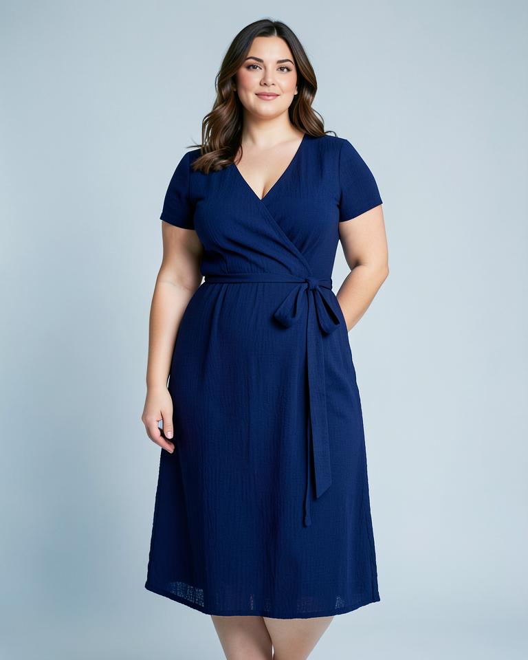 Navy Wrap Guest Dress
